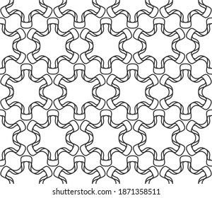 Nahtlose geometrische Linienmuster im arabischen Stil. Wiederholte lineare Textur für Tapete, Verpackung, Banner, Einladung, Visitenkarte, Stoffdruck. Schwarz-weißer grafischer Hintergrund, Spitzenmuster