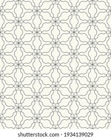 Seamless geometric line pattern in arabic style. Repeating linear texture for wallpaper, packaging, banner, invitation, business card, fabric print. Black and white graphic background, lace pattern