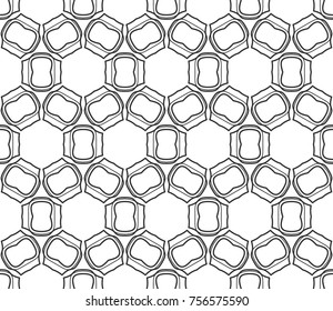 Seamless geometric line pattern in arabic style. Repeating linear texture for wallpaper, packaging, banner, invitation, business card, fabric print. Black and white graphic background, lace pattern