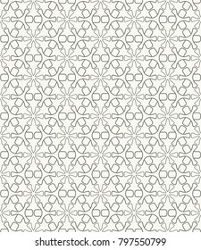 Seamless geometric line pattern in arabic style. Repeating linear texture for wallpaper, packaging, banner, invitation, business card, fabric print. Black and white graphic background, lace pattern