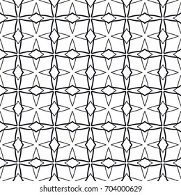 Seamless geometric line pattern. Black and white graphic seamless linear background, repeating texture for textile fabric or paper print. Tribal ethnic arabic, indian, turkish monochrome ornament