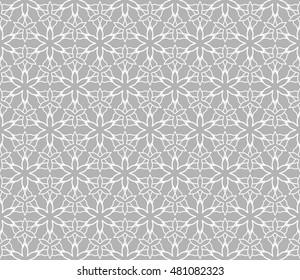 Seamless geometric line pattern. Contemporary graphic design. Endless hexagon texture for wallpaper, pattern fills, web page. Ethnic arabic indian ornament. Gray and white seamless lace background