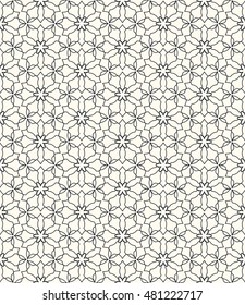 Seamless geometric line pattern. Contemporary graphic design. Endless hexagon texture for wallpaper, pattern fills, web page. Ethnic arabic indian ornament. Monochrome seamless lace background
