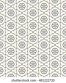 Seamless geometric line pattern. Contemporary graphic design. Endless hexagon texture for wallpaper, pattern fills, web page. Ethnic arabic indian ornament. Monochrome seamless lace background