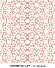 Seamless geometric line pattern. Contemporary graphic design. Endless hexagon texture for wallpaper, banners, invitation cards. Ethnic arabic indian ornament. Pink and white seamless lace background