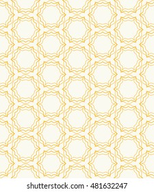 Seamless geometric line pattern. Contemporary graphic design. Endless hexagon texture for wallpaper, pattern fills, web page. Ethnic arabic indian ornament. Yellow and white seamless lace background