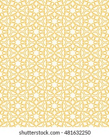 Seamless geometric line pattern. Contemporary graphic design. Endless hexagon texture for wallpaper, pattern fills, web page. Ethnic arabic indian ornament. Yellow and white seamless lace background