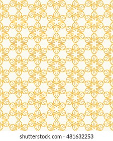 Seamless geometric line pattern. Contemporary graphic design. Endless hexagon texture for wallpaper, pattern fills, web page. Ethnic arabic indian ornament. Yellow and white seamless lace background