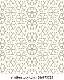 Seamless geometric line pattern. Contemporary graphic design. Endless linear lace texture for wallpaper, pattern fills, web page line backgrounds. Monochrome geometric ornament, golden on white