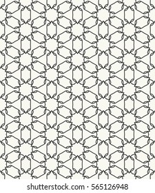 Seamless geometric line pattern, design for packaging in trendy linear style. Endless hexagonal texture for wallpaper, banners, invitations, business cards, fabric print. Black and white background