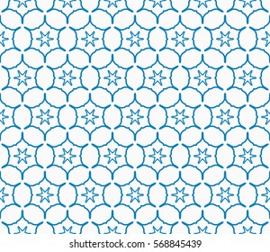 Seamless geometric line pattern, design for packaging in trendy linear style. Endless hexagonal texture for wallpaper, banners, invitations, business cards, fabric print. Blue and white background