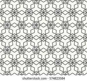 Seamless geometric line pattern, design for packaging in linear style. Interlacing texture for wallpaper, banners, invitations, business cards, fabric print. Interweaving black white lacy background