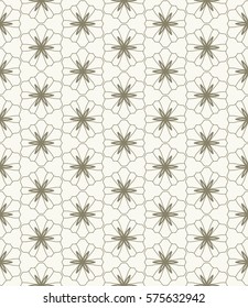 Seamless geometric line pattern, design for packaging in linear style. Interlacing texture for wallpaper, banners, invitations, business cards, fabric print. Interweaving gold brown lacy background