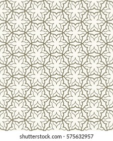 Seamless geometric line pattern, design for packaging in linear style. Interlacing texture for wallpaper, banners, invitations, business cards, fabric print. Interweaving gold brown lacy background