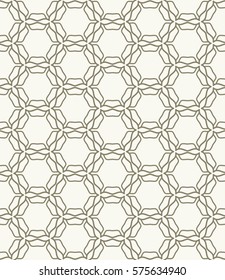 Seamless geometric line pattern, design for packaging in linear style. Interlacing texture for wallpaper, banners, invitations, business cards, fabric print. Interweaving gold brown lacy background