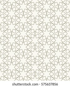 Seamless geometric line pattern, design for packaging in linear style. Interlacing texture for wallpaper, banners, invitations, business cards, fabric print. Interweaving gold brown lacy background