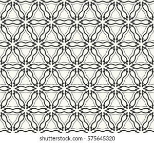 Seamless geometric line pattern, design for packaging in linear style. Interlacing texture for wallpaper, banners, invitations, business cards, fabric print. Interweaving black white lacy background