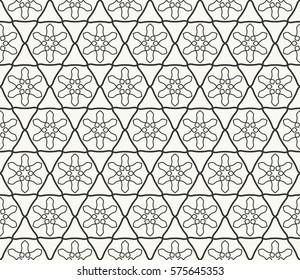 Seamless geometric line pattern, design for packaging in linear style. Interlacing texture for wallpaper, banners, invitations, business cards, fabric print. Interweaving black white lacy background