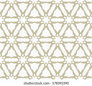 Seamless geometric line pattern, design for packaging in linear style. Interlacing texture for wallpaper, banners, invitations, business cards, fabric print. Interweaving golden brown lacy background