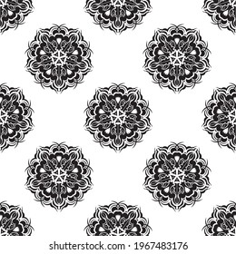 Seamless geometric line pattern in eastern or arabic style. Black and white background. Good for clothing, textiles, backgrounds and prints. Vector illustration.