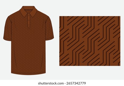 Seamless geometric line pattern featuring a modern maze-like structure in dark brown on a warm brown background, ideal for polo shirts, menswear, streetwear, and textile surface pattern designs