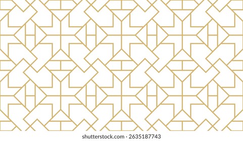 Seamless geometric line pattern, Gold on white vector background perfect for textile, wallpaper and gift wrap design.