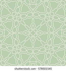Seamless geometric line pattern. Interlacing texture for wallpaper, banners, invitation cards, fabric print. Tribal ethnic linear seamless background in indian, islamic, arabic style. Green and white