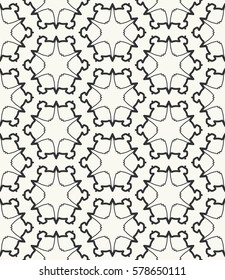 Seamless geometric line pattern. Interlacing texture for wallpaper, banners, invitation cards, fabric print. Tribal ethnic linear seamless background in indian, islamic, arabic style. Black and white