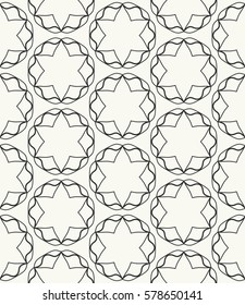 Seamless geometric line pattern. Interlacing texture for wallpaper, banners, invitation cards, fabric print. Tribal ethnic linear seamless background in indian, islamic, arabic style. Black and white