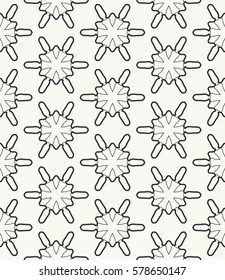 Seamless geometric line pattern. Interlacing texture for wallpaper, banners, invitation cards, fabric print. Tribal ethnic linear seamless background in indian, islamic, arabic style. Black and white