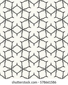 Seamless geometric line pattern. Interlacing texture for wallpaper, banners, invitation cards, fabric print. Tribal ethnic linear seamless background in indian, islamic, arabic style. Black and white