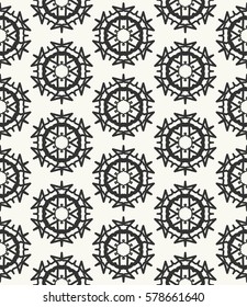 Seamless geometric line pattern. Interlacing texture for wallpaper, banners, invitation cards, fabric print. Tribal ethnic linear seamless background in indian, islamic, arabic style. Black and white