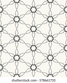 Seamless geometric line pattern. Interlacing texture for wallpaper, banners, invitation cards, fabric print. Tribal ethnic linear seamless background in indian, islamic, arabic style. Black and white