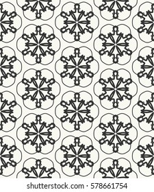 Seamless geometric line pattern. Interlacing texture for wallpaper, banners, invitation cards, fabric print. Tribal ethnic linear seamless background in indian, islamic, arabic style. Black and white