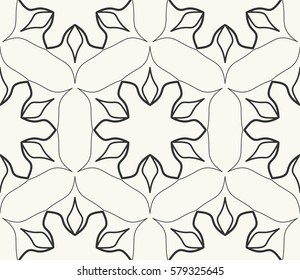 Seamless geometric line pattern. Interlacing linear texture for wallpaper, packaging, banners, invitations, business cards, fabric print. Interweaving black and white graphic sketch background