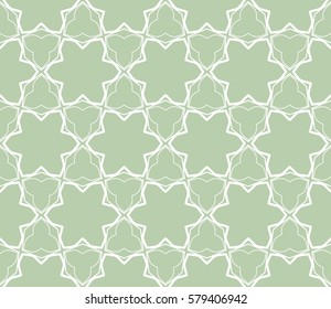 Seamless geometric line pattern. Interlacing linear texture for wallpaper, packaging, banners, invitations, business cards, fabric print. Interweaving green and white graphic sketch background