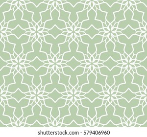 Seamless geometric line pattern. Interlacing linear texture for wallpaper, packaging, banners, invitations, business cards, fabric print. Interweaving green and white graphic sketch background
