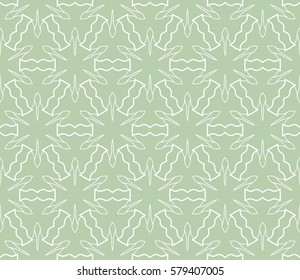Seamless geometric line pattern. Interlacing linear texture for wallpaper, packaging, banners, invitations, business cards, fabric print. Interweaving green and white graphic sketch background