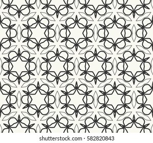 Seamless geometric line pattern. Interlacing linear texture for wallpaper, packaging, banners, invitations, business cards, fabric print. Interweaving black and white graphic sketch background
