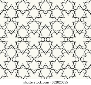 Seamless geometric line pattern. Interlacing linear texture for wallpaper, packaging, banners, invitations, business cards, fabric print. Interweaving black and white graphic sketch background