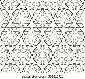 Seamless geometric line pattern. Interlacing linear texture for wallpaper, packaging, banners, invitations, business cards, fabric print. Interweaving black and white graphic sketch background