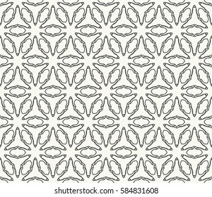 Seamless geometric line pattern. Interlacing linear texture for wallpaper, packaging, banners, invitations, business cards, fabric print. Interweaving black and white graphic sketch background