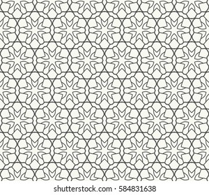 Seamless geometric line pattern. Interlacing linear texture for wallpaper, packaging, banners, invitations, business cards, fabric print. Interweaving black and white graphic sketch background