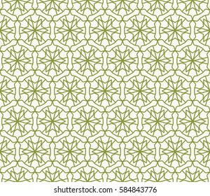 Seamless geometric line pattern. Interlacing linear texture for wallpaper, packaging, banners, invitations, business cards, fabric print. Interweaving green and white graphic sketch background