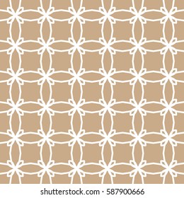 Seamless geometric line pattern. Interlacing texture for wallpaper, banners, invitation cards, fabric print. Tribal ethnic linear seamless background in indian, islamic, arabic style. Brown and white
