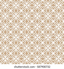 Seamless geometric line pattern. Interlacing texture for wallpaper, banners, invitation cards, fabric print. Tribal ethnic linear seamless background in indian, islamic, arabic style. Brown and white