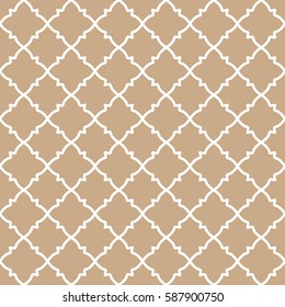 Seamless geometric line pattern. Interlacing texture for wallpaper, banners, invitation cards, fabric print. Tribal ethnic linear seamless background in indian, islamic, arabic style. Brown and white