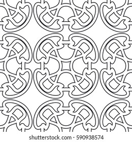 Seamless geometric line pattern. Interlacing texture for wallpaper, banners, invitation cards, fabric print. Tribal ethnic linear seamless background in indian, islamic, arabic style. Black and white