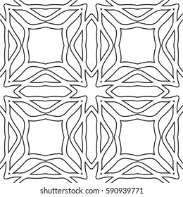 Seamless geometric line pattern. Interlacing texture for wallpaper, banners, invitation cards, fabric print. Tribal ethnic linear seamless background in indian, islamic, arabic style. Black and white