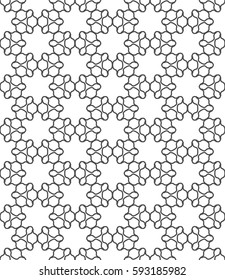 Seamless geometric line pattern. Interlacing linear texture for wallpaper, packaging, banners, invitations, business cards, fabric print. Interweaving black and white graphic sketch background
